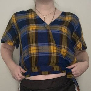 blue & yellow plaid tie clueless top